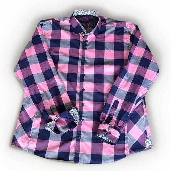 Au Noir Colourful Plaid Men’s Button Down Shirt Purple Punk Navy sz 6 (2XL) - Picture 1 of 14